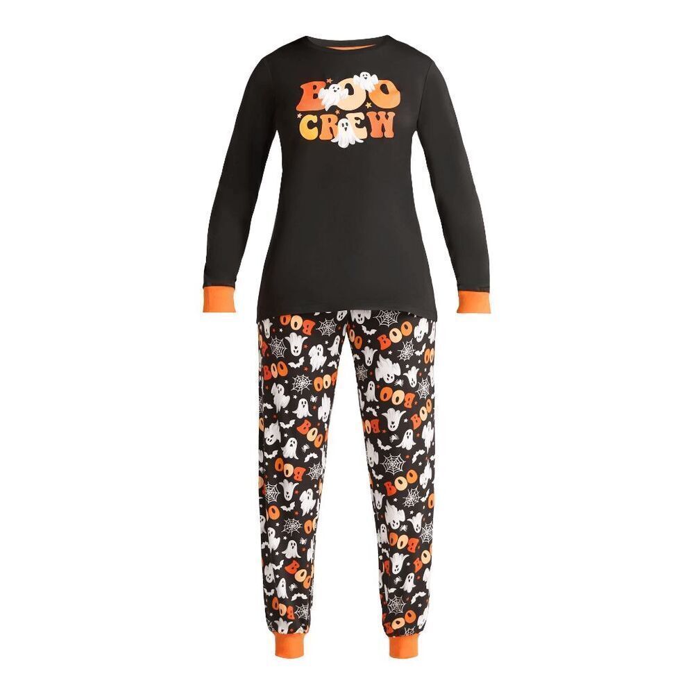 Way To Celebrate Boo Crew Black Orange Ghost Halloween Pajamas Med NWT
